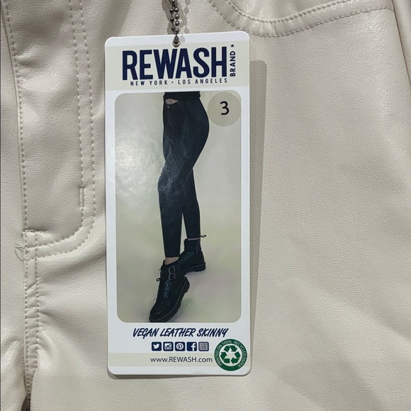 Rewash Vegan Leather Skinny Jeans - Cream - Picture 1 of 6